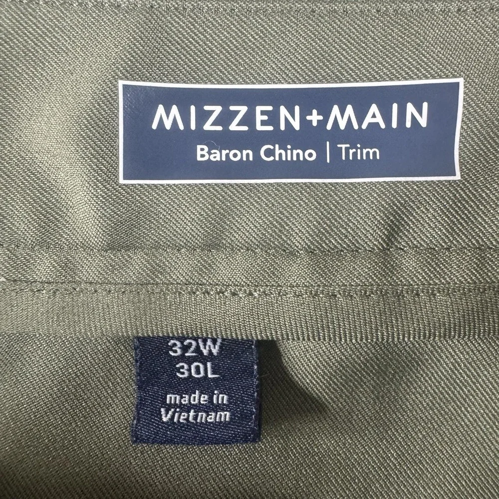 Mizzen+Main Baron Chino Pants Mens 32x30 Green Trim Slim Microfiber Polyester